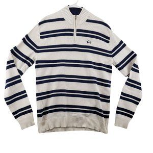 AMERICAN RAG Sweater Men's Long Sleeve Striped 1/4 Zip Pullover White Large